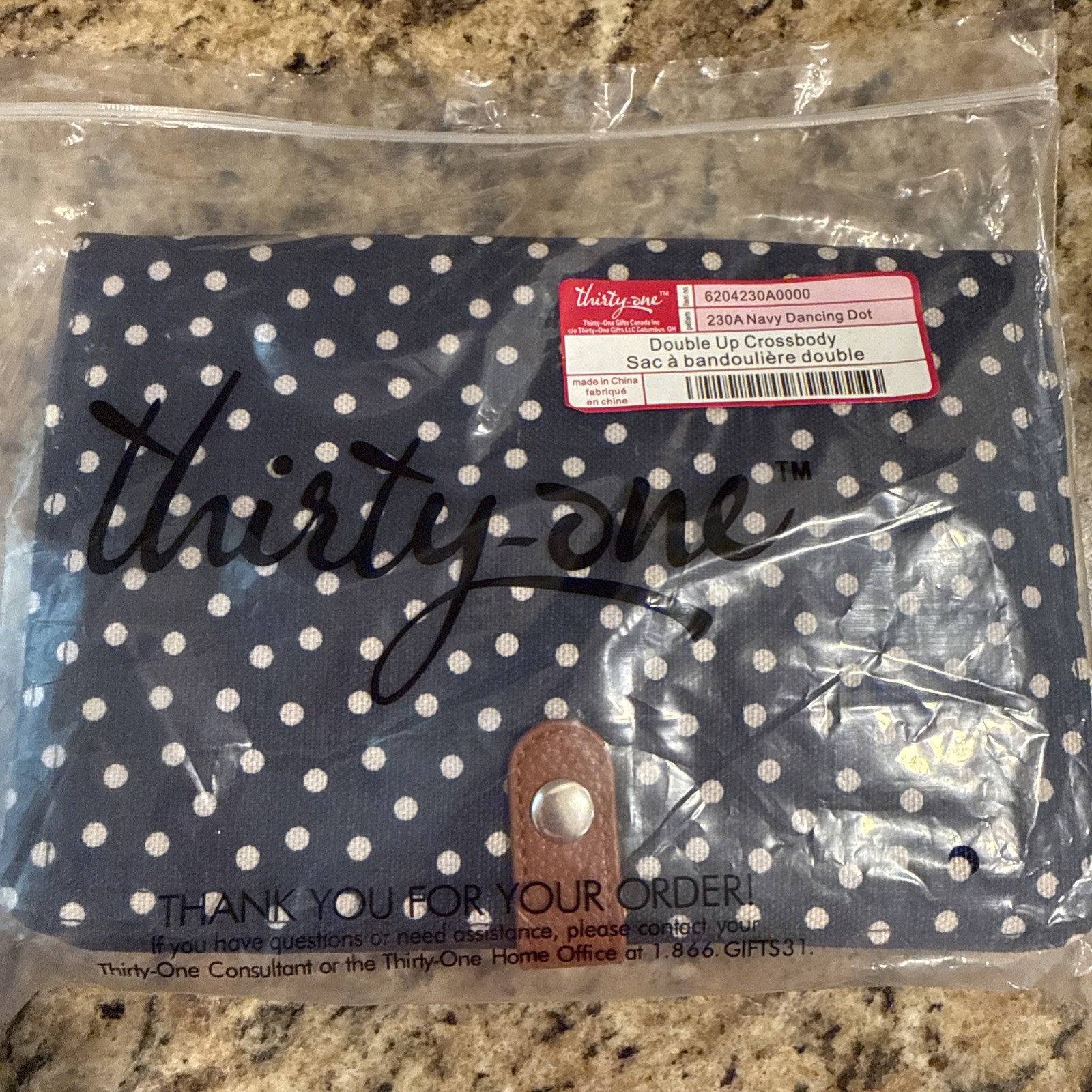 New 31 Thirty-One Double Up Crossbody In Navy Dancing Dot