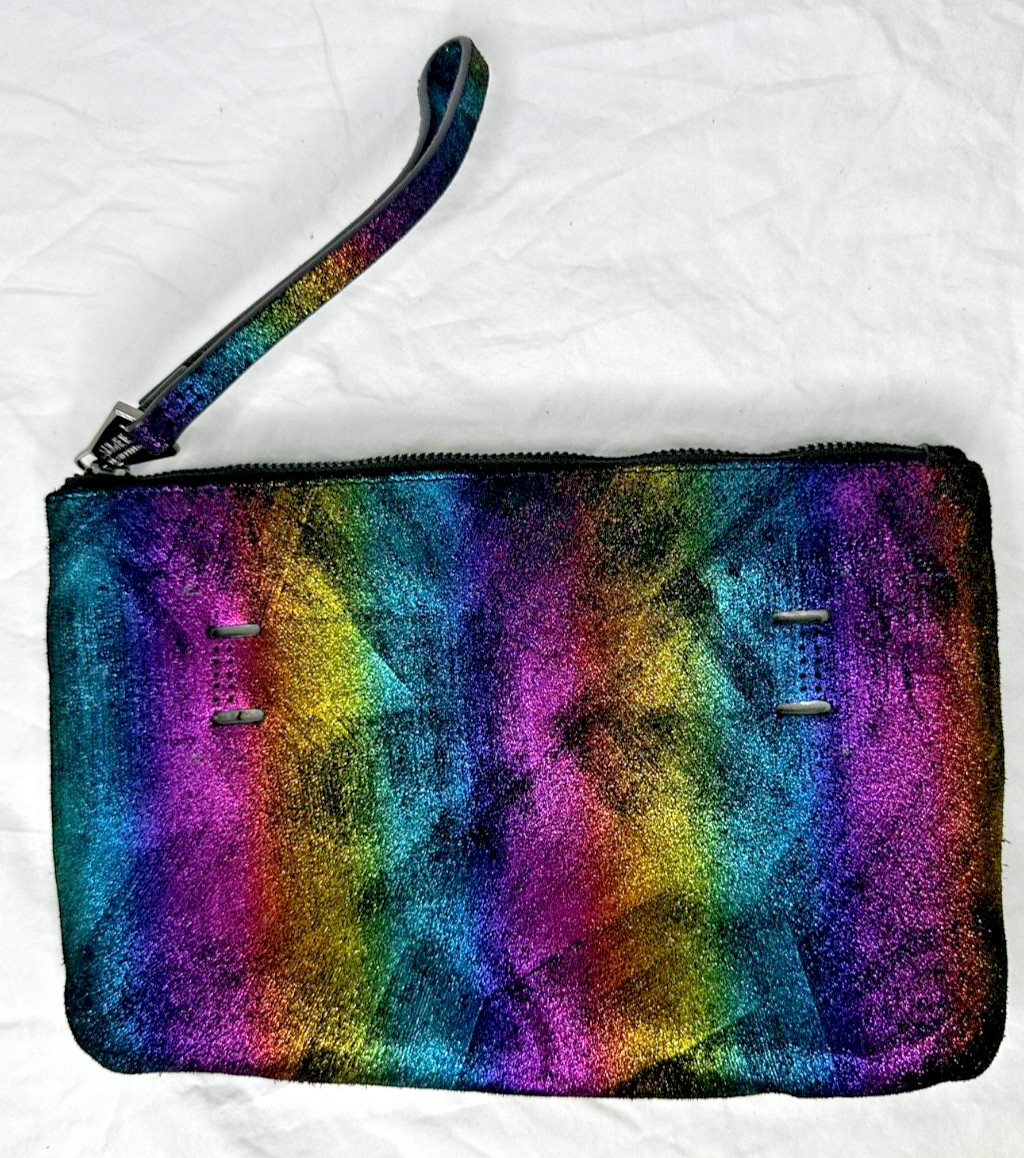AIMEE KESTENBERG Melville Pouch NO strap Rainbow Brushed Metallic Leather