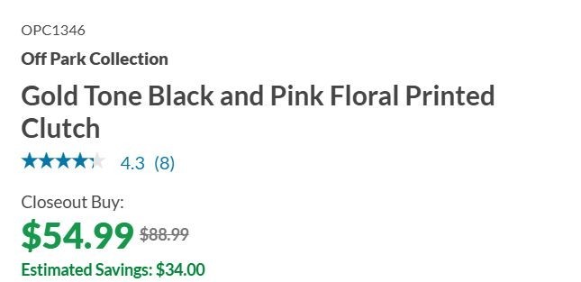 Off Park Collection Gold Tone Black and Pink Floral Printed Clutch NEW