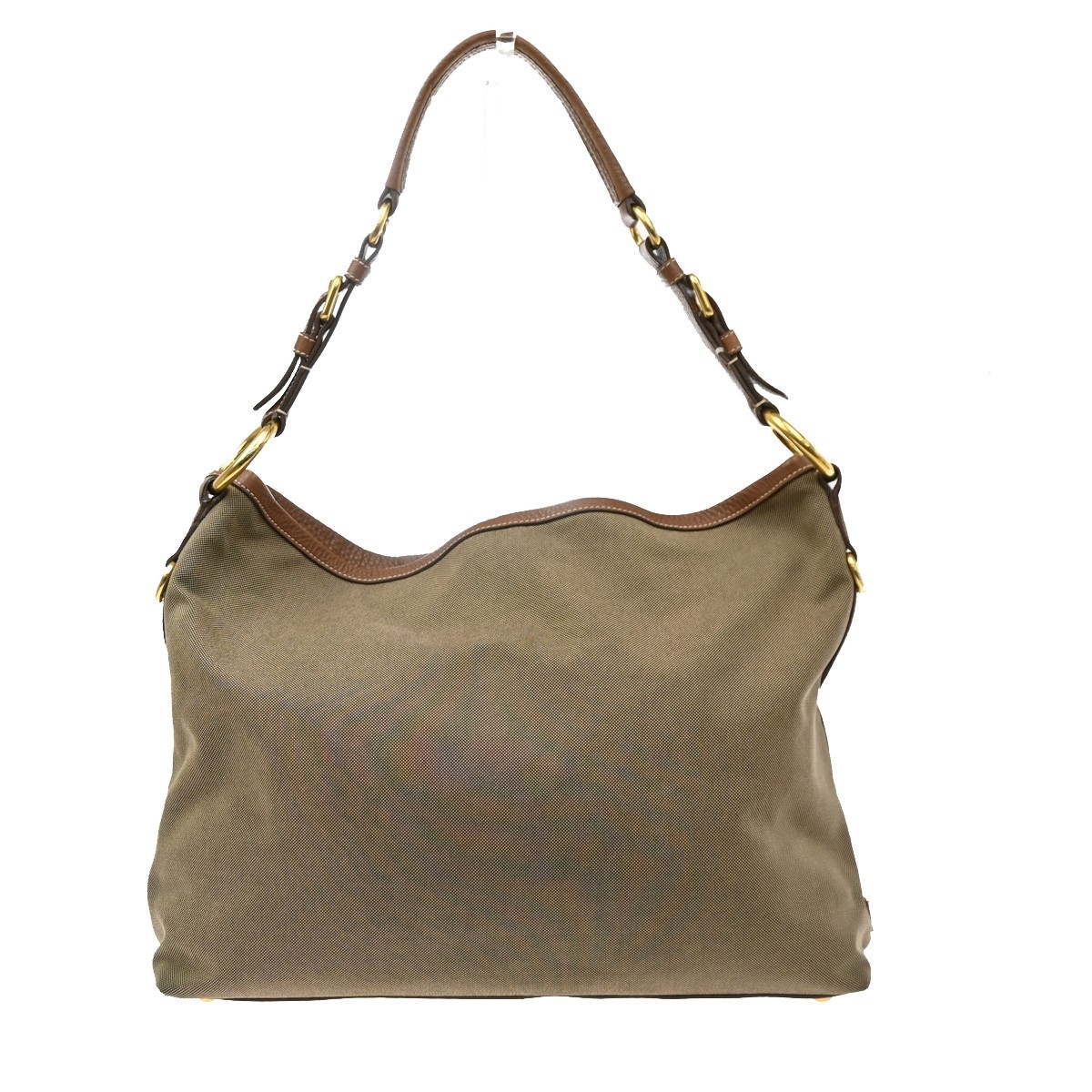 PRADA Logo Jacquard Shoulder Hand Bag Canvas Leather Brown GHW 85KD649