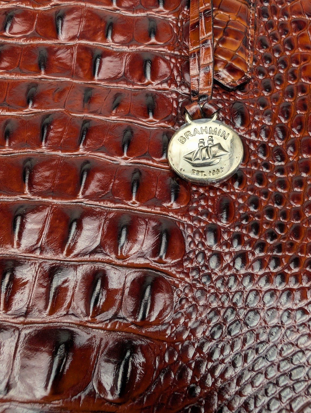 Brahmin Joan Tote Brown Croc Embossed Leather Shoulder Bag Purse Career Classic