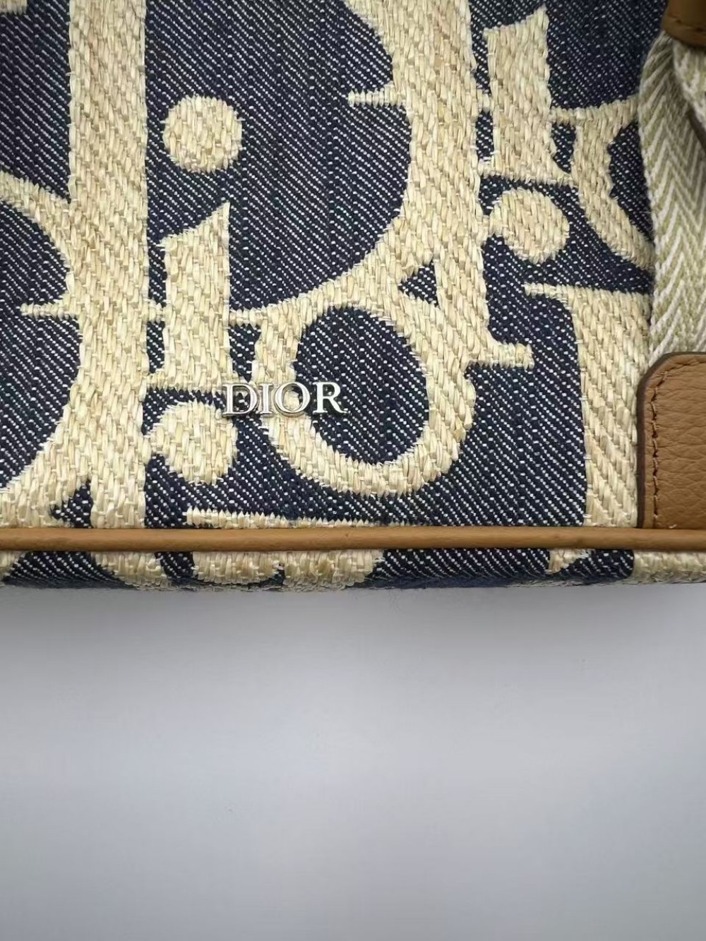 Dior Oblique Jacquard Fabric Leather Messenger Bag Beige