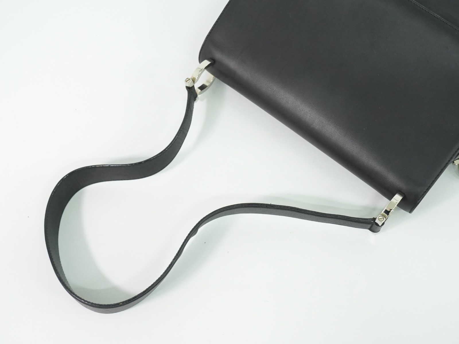 Salvatore Ferragamo Gancini Leather One Shoulder Bag Black Silver