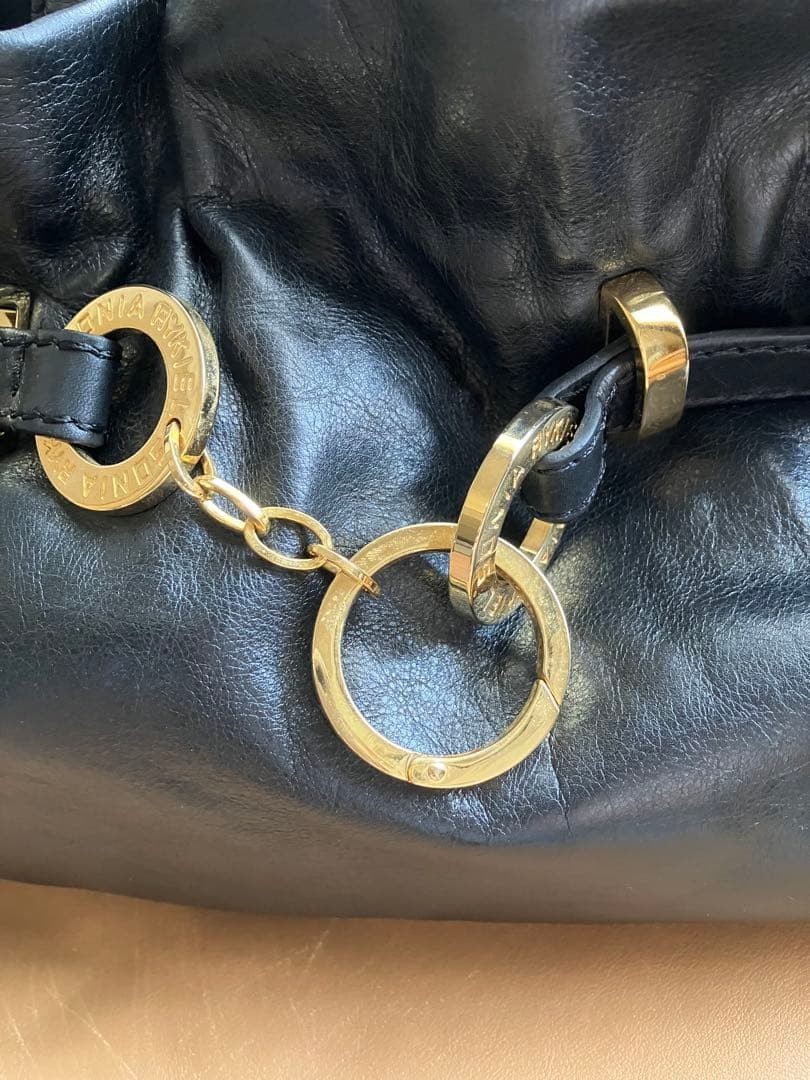 Sonia Rykiel Genuine Leather Handbag Black Gold Hardware Large Bag Japan