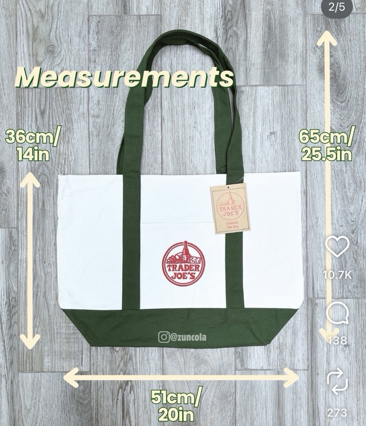 trader joes large canvas tote bag green