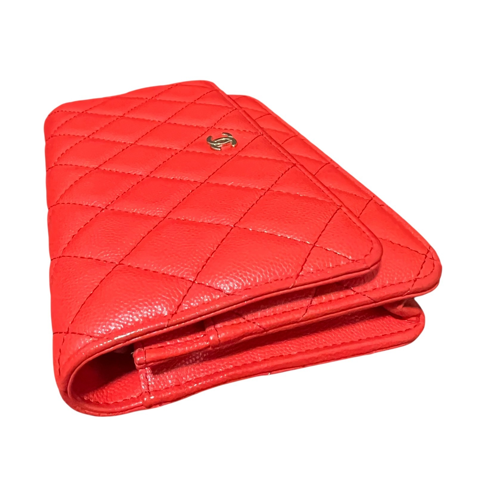 CHANEL WOC Caviar Quilted Red Wallet on Chain Crossbody Bag Authentic