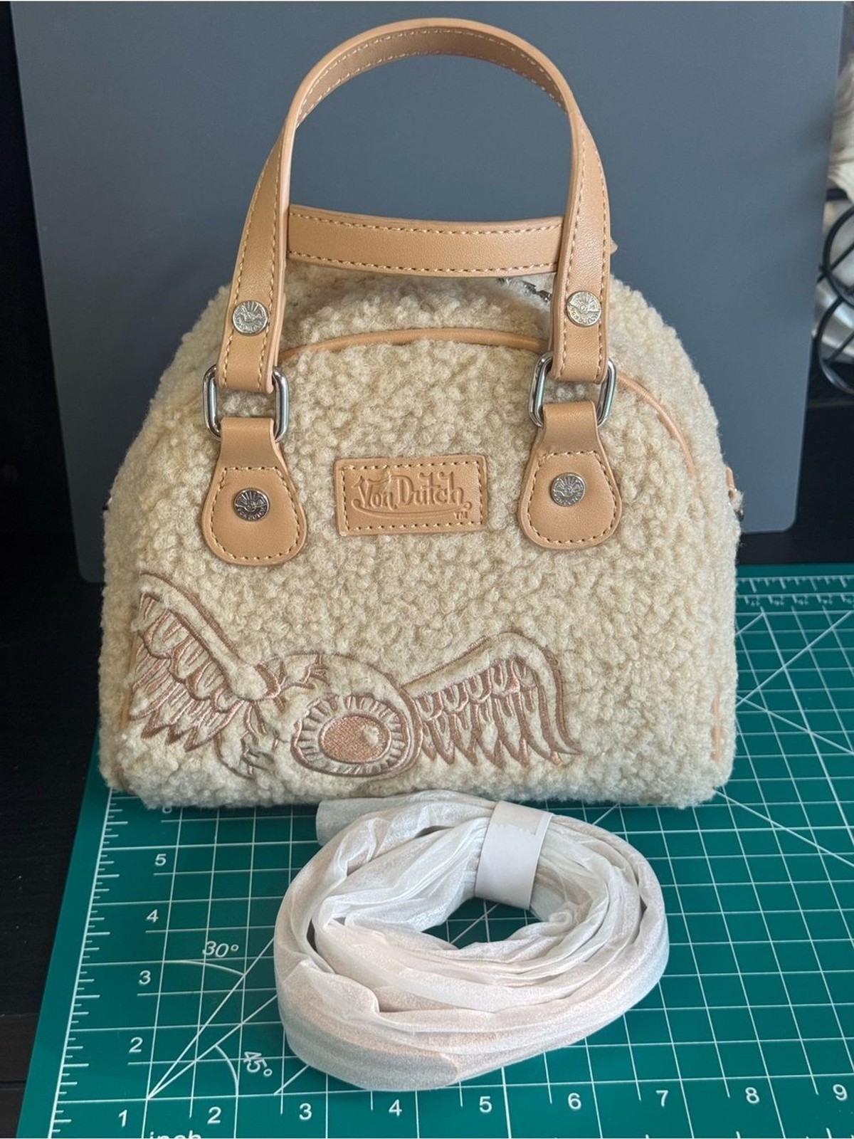 RARE Sold Out Von Dutch Beige Sherpa Bowling Bag
