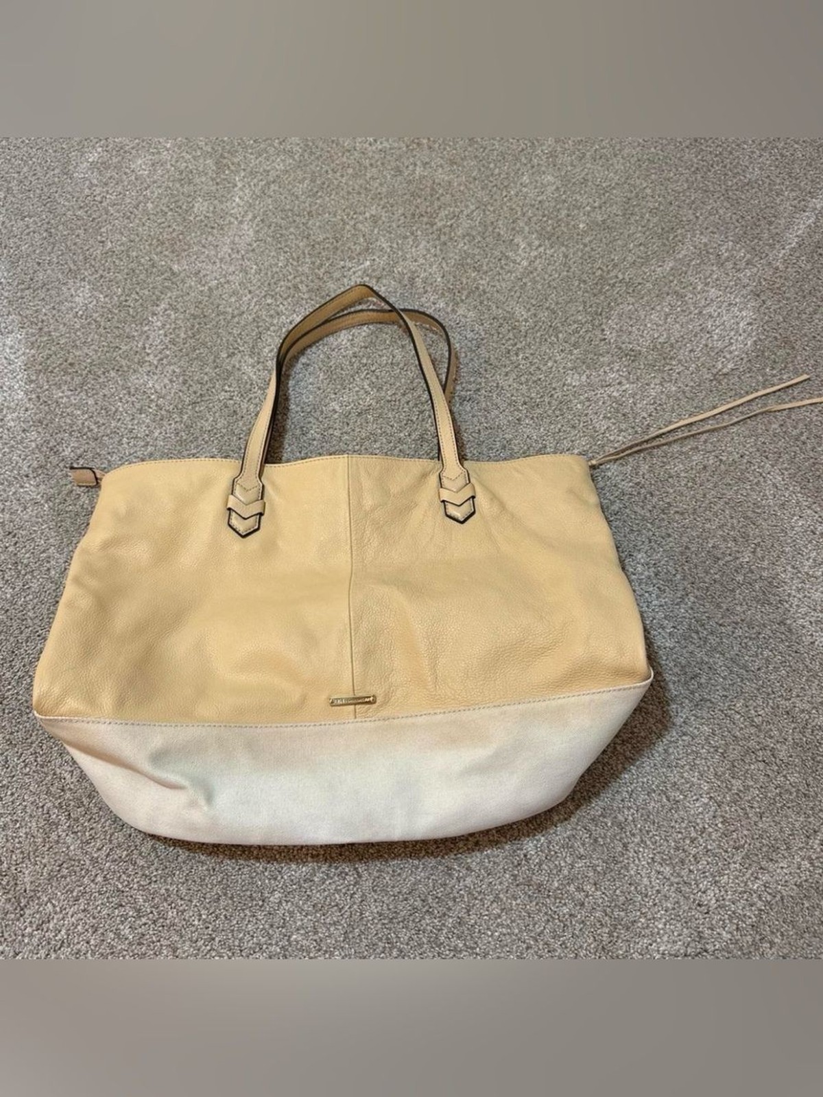 Rebecca Minkoff Leather Canvas Mansfield Tote Purse Shoulder Bag Neutral Tone