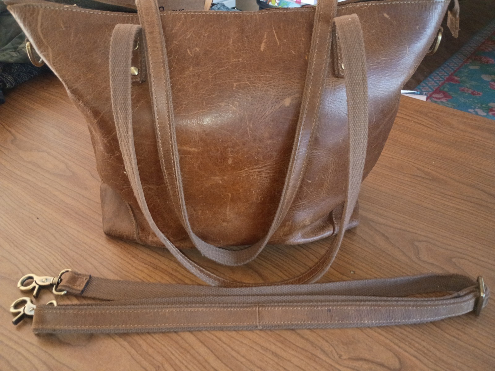 Genuine Leather S Zone Tote Purse, Bag with Zipper Closure Burnt Sienna