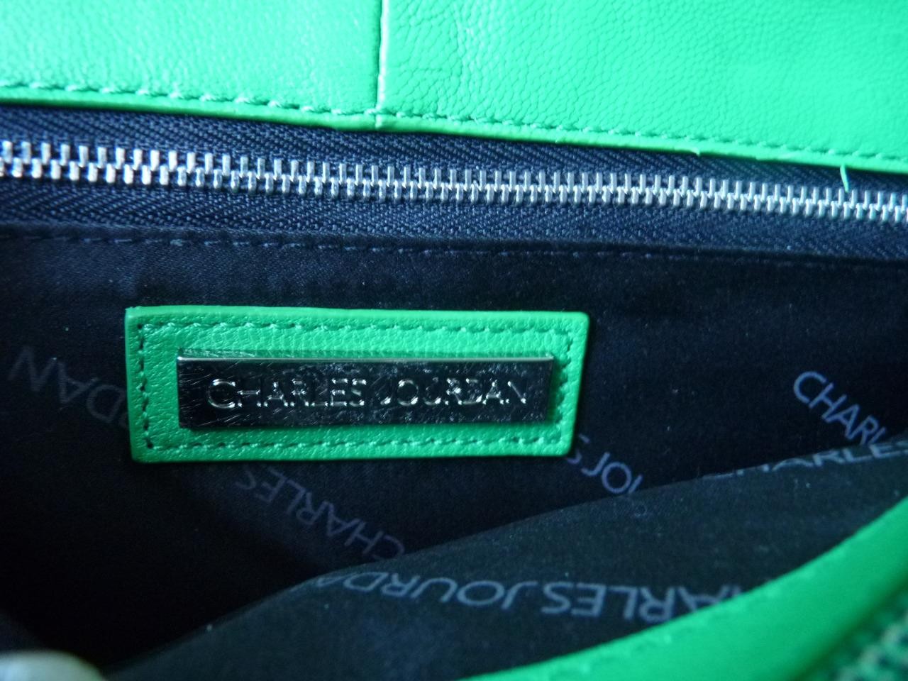 Charles Jourdan emerald green quilted leather silver tone hardware crossbody bag