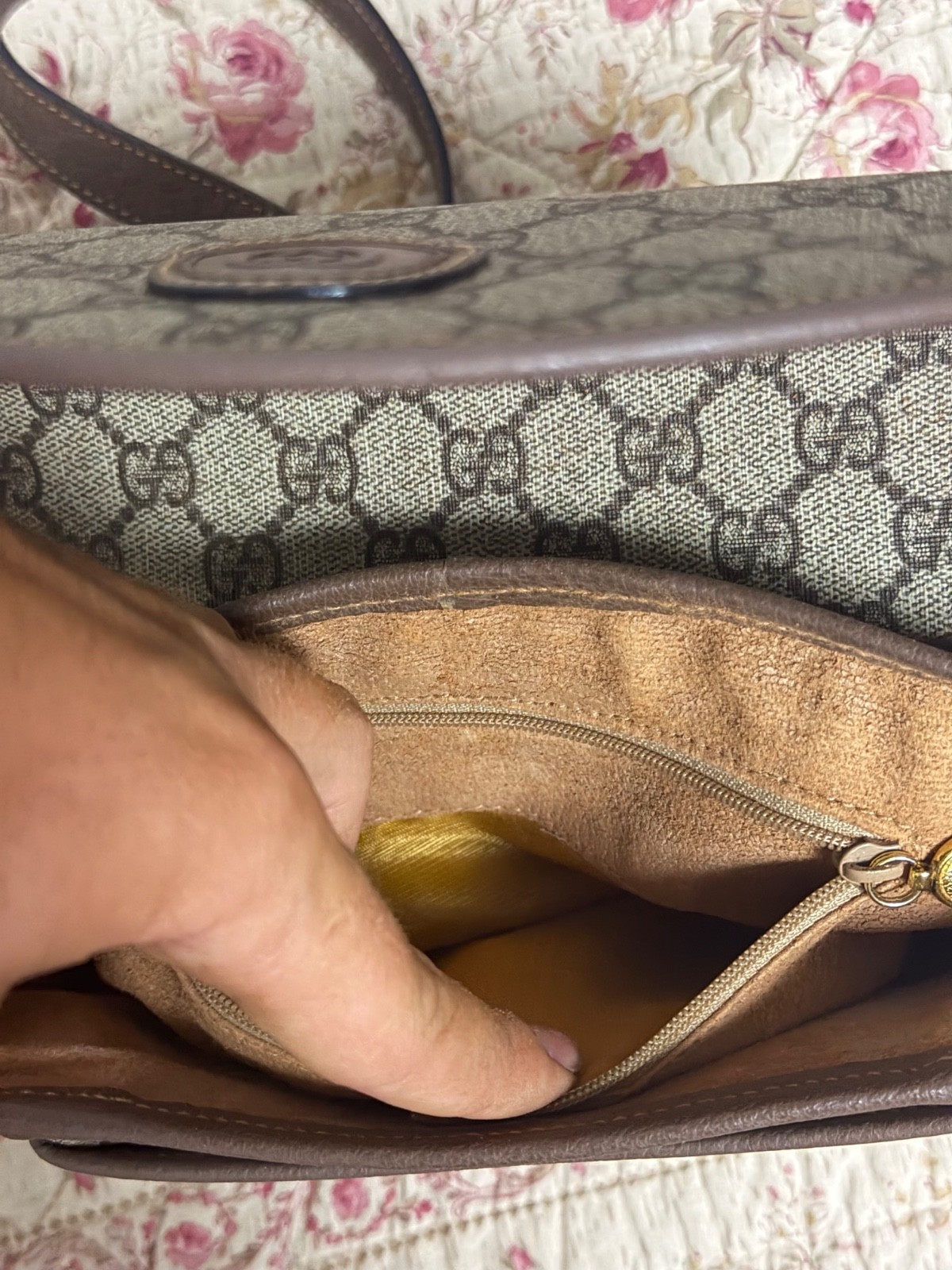 Vintage Gucci Bag, Olive Green & Brown, Medium Shoulder Bag , Good Condition