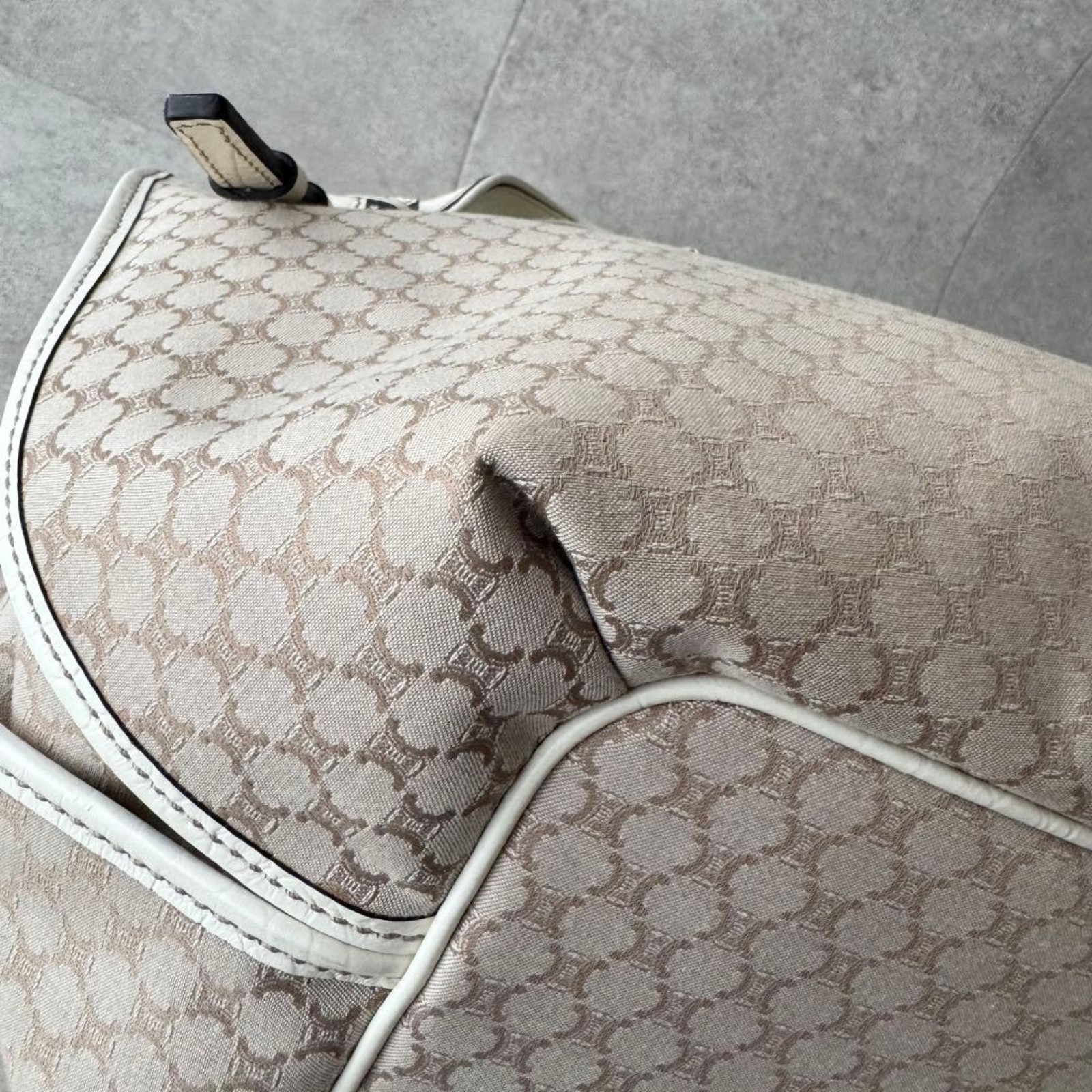 CELINE Bittersweet Tote Bag Macadam Canvas Croc Embossed Leather Ivory Beige