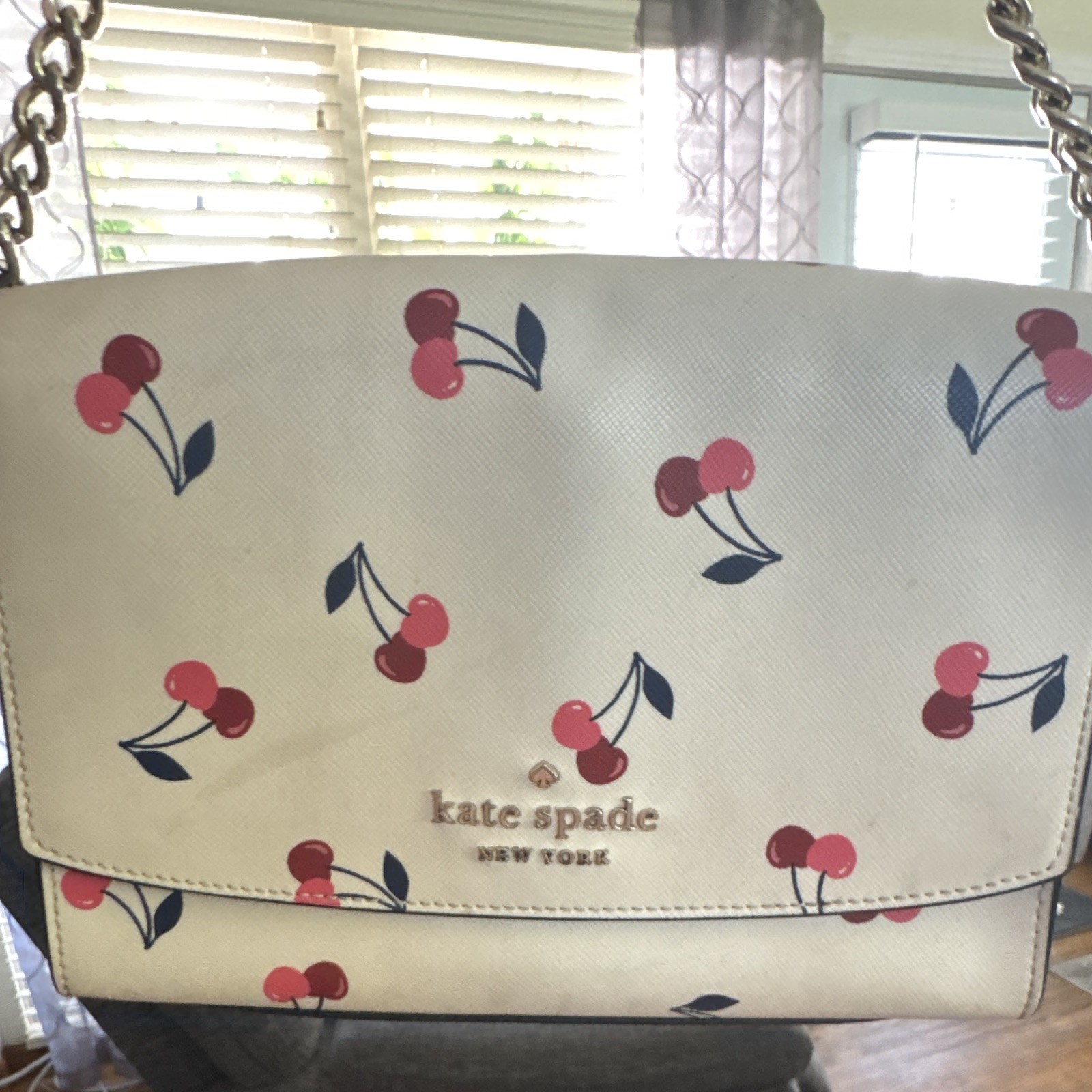 Kate Spade White Staci Cherry Print Shoulder Bag With Crossbody Strap