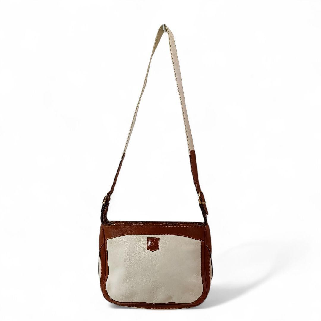 CELINE Shoulder Bag Brown, White Leather 28x21cm Used Bag Shoulder