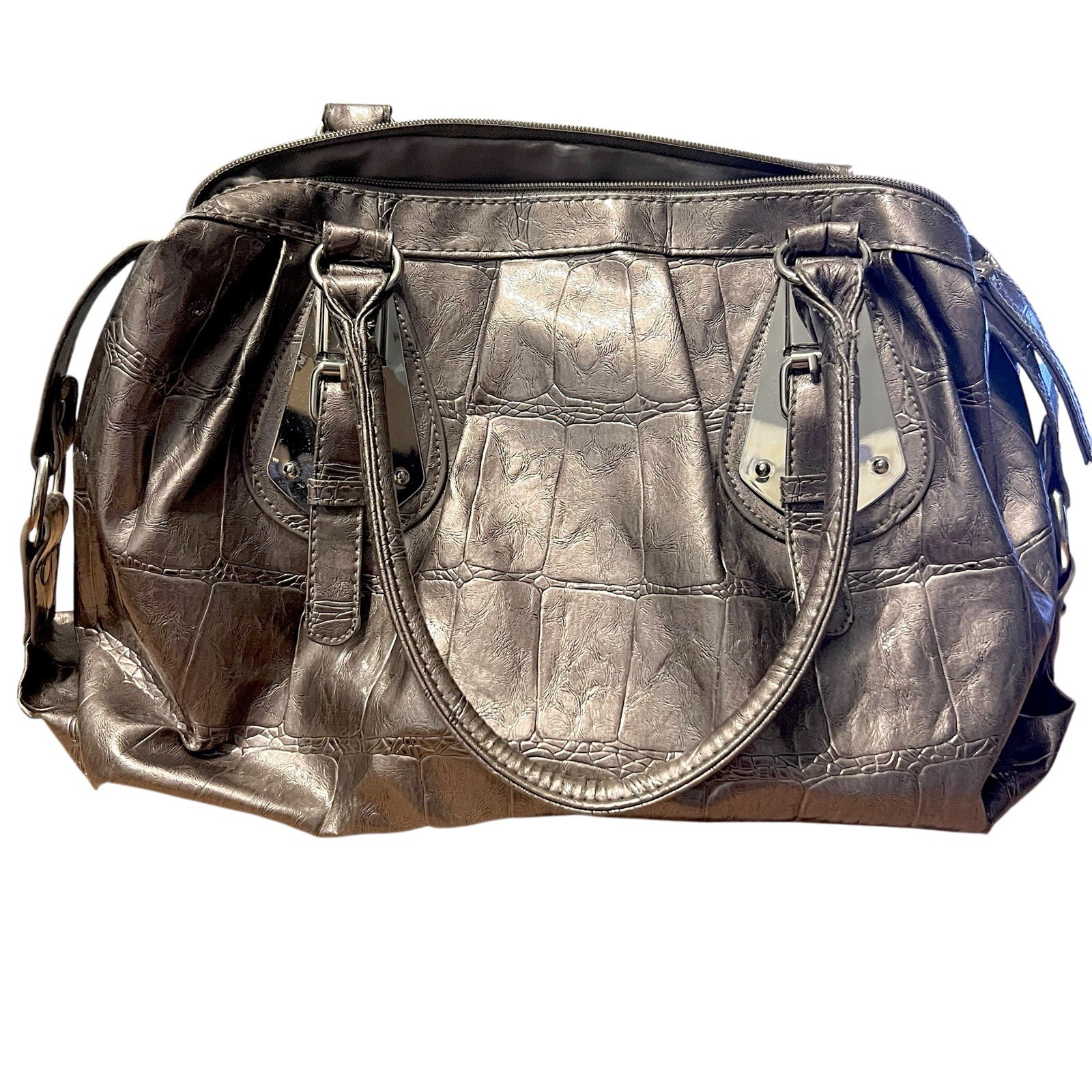 Metallic Bronze Handbag Purse Large Soft Tooled Elegant Church Cocktail Classy