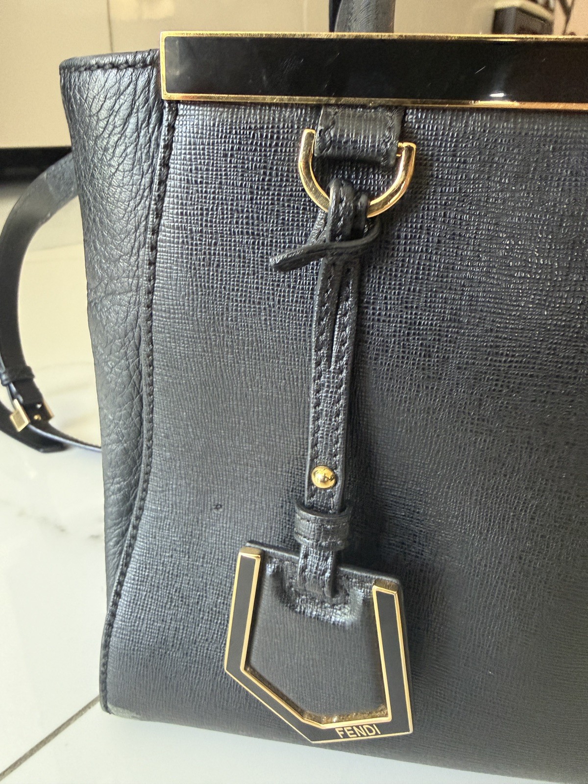 FENDI 2JOURS Hand Bag Leather 2way Black Leather / Gold