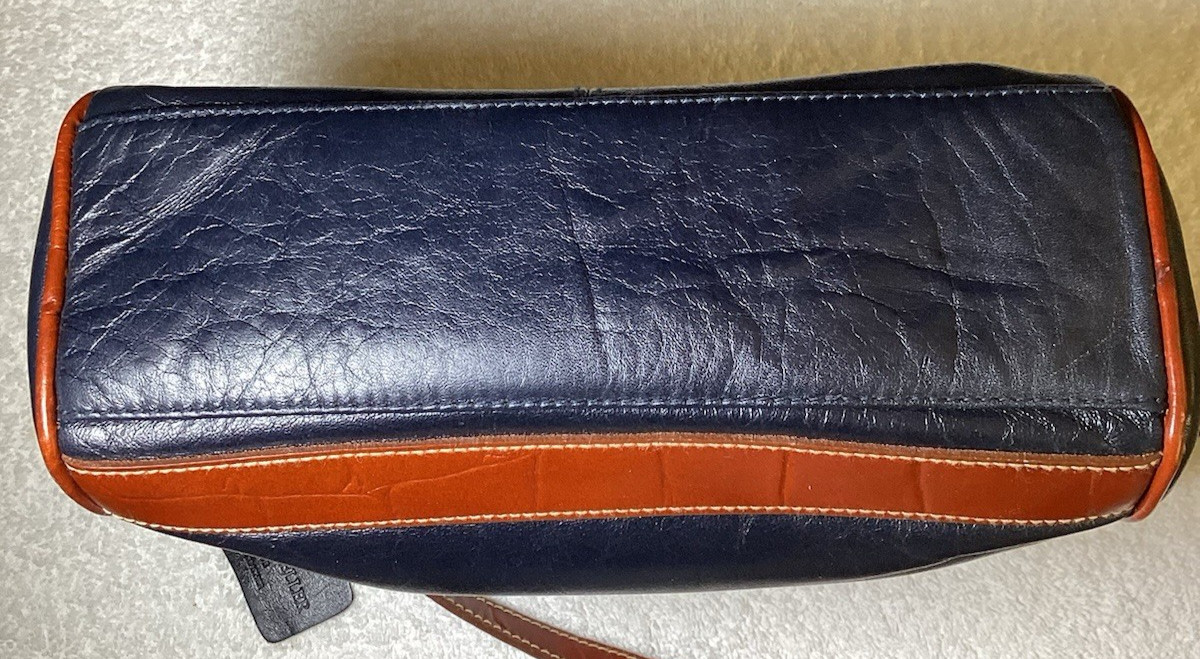Andrew Geller Boutique Leather Crossbody Purse/Black with Brown Trim & Strap
