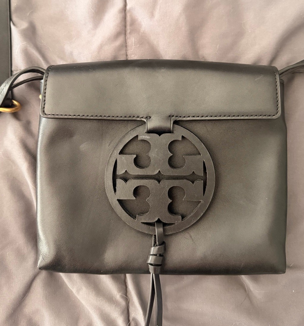 NWT Tory Burch Miller Logo Leather Flap Crossbody Bag 50769 BLACK AUTHENTIC