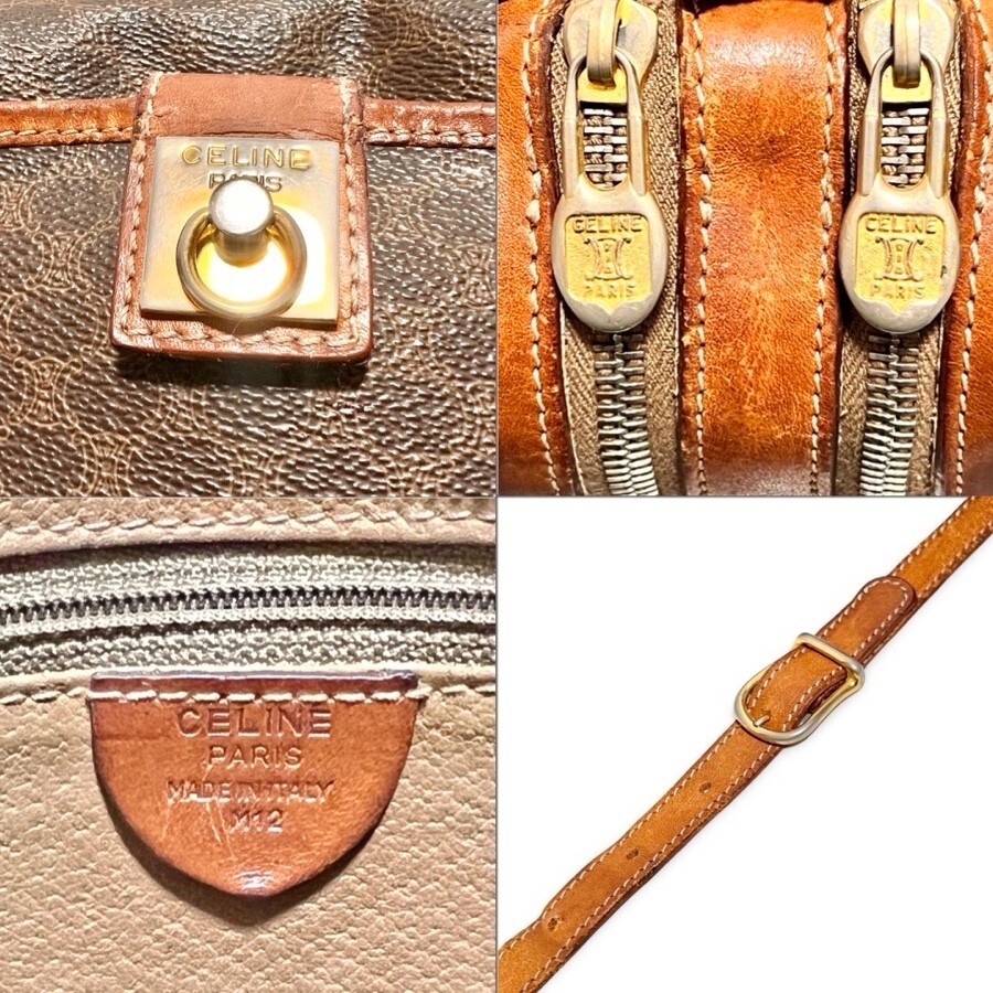 Vintage Celine Macadam Pattern Crossbody Bag M12 PVC Brown Leather