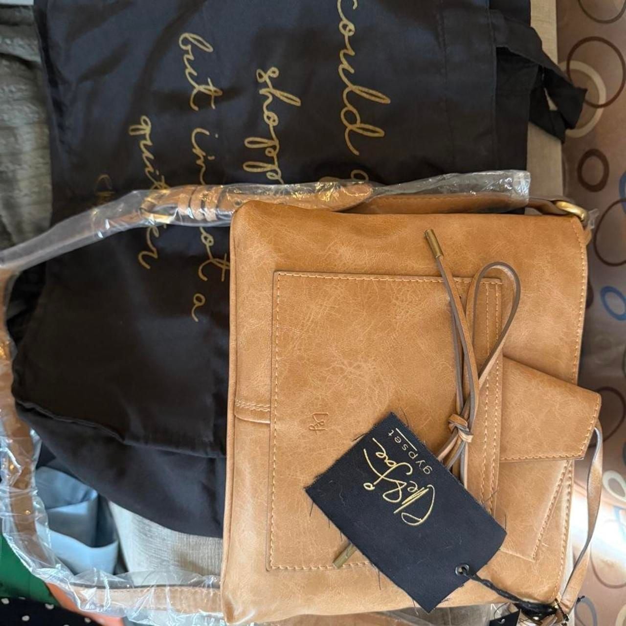 Elle Jae Tan Vegan Leather Crossbody Bag with Matching Pouch