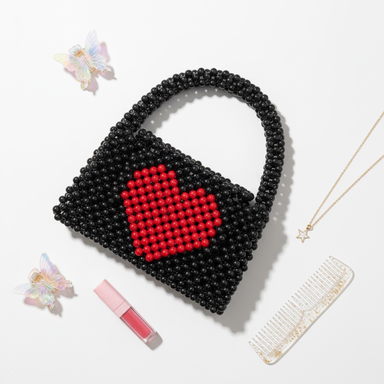 Handmade Beaded Handbag Women Mini Purse Fashion Y2K Style 19.5x21x4cm Size