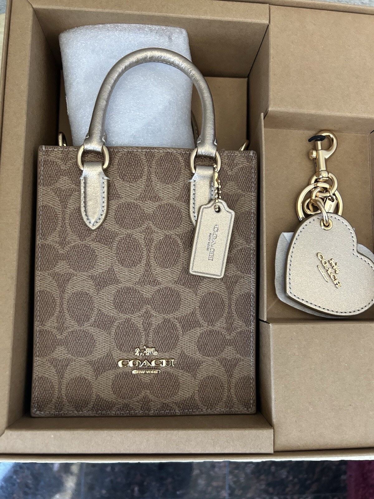 COACH Boxed Mini Tote Bag And Mirror Bag Charm Set In Signature Canvas CX188