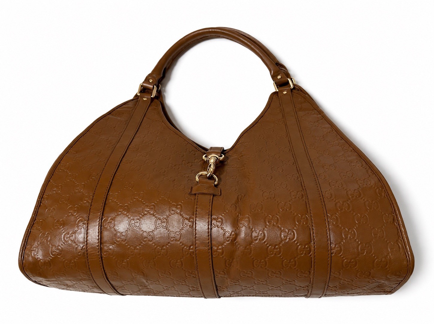 Authentic Gucci Guccissima Large Leather Hobo Bag Brown GG Italy