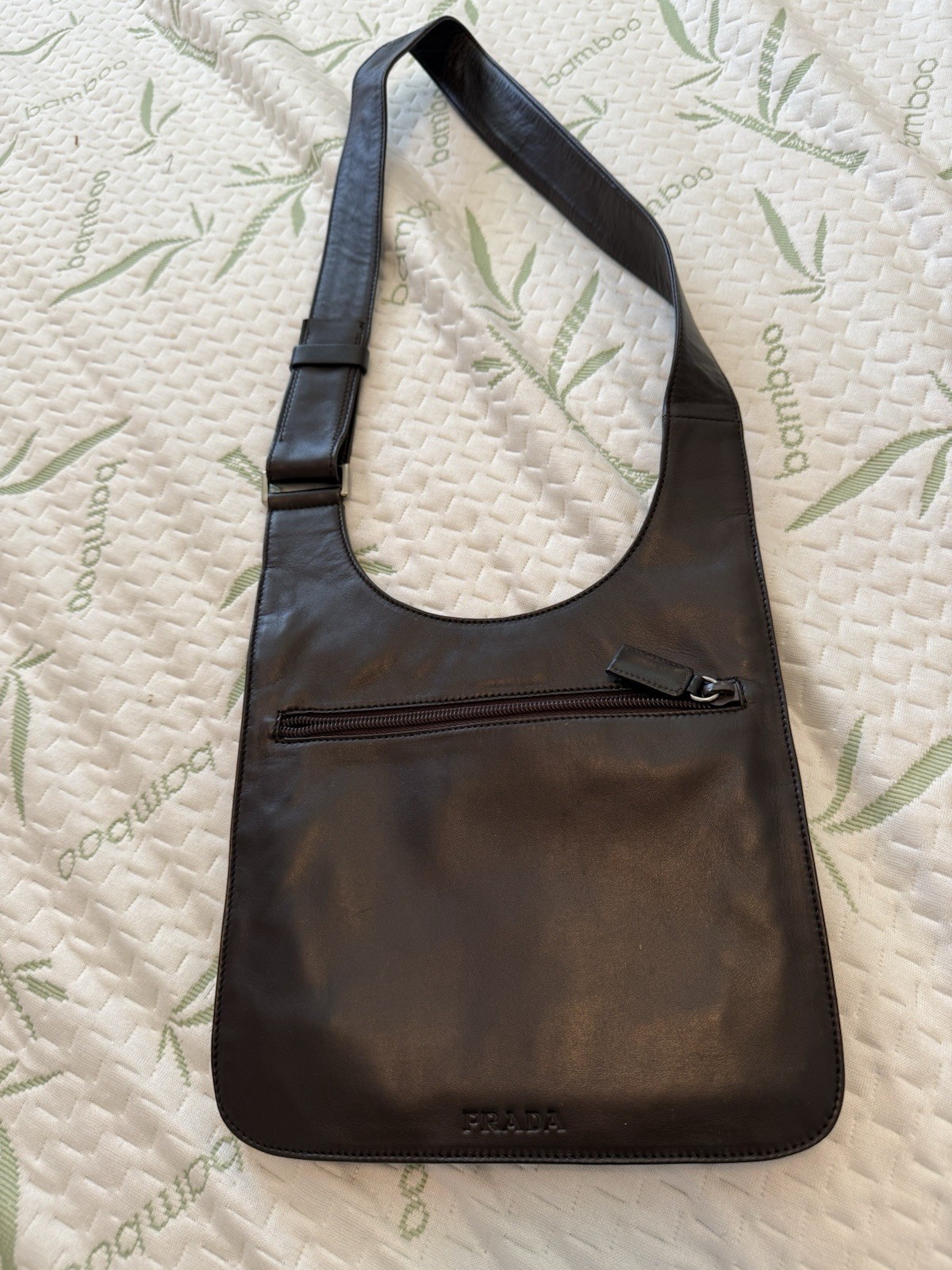 PRADA Women’s Small Brown Shoulder Bag Zip Closure Adjustable Strap Brand Card