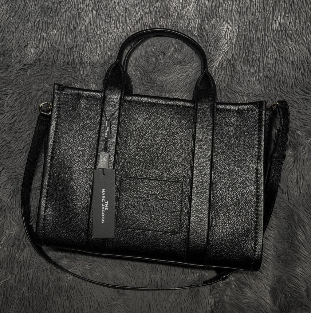 Marc Jacobs The Leather Mini Tote Bag Black Pebbled Leather Crossbody + Dust Bag