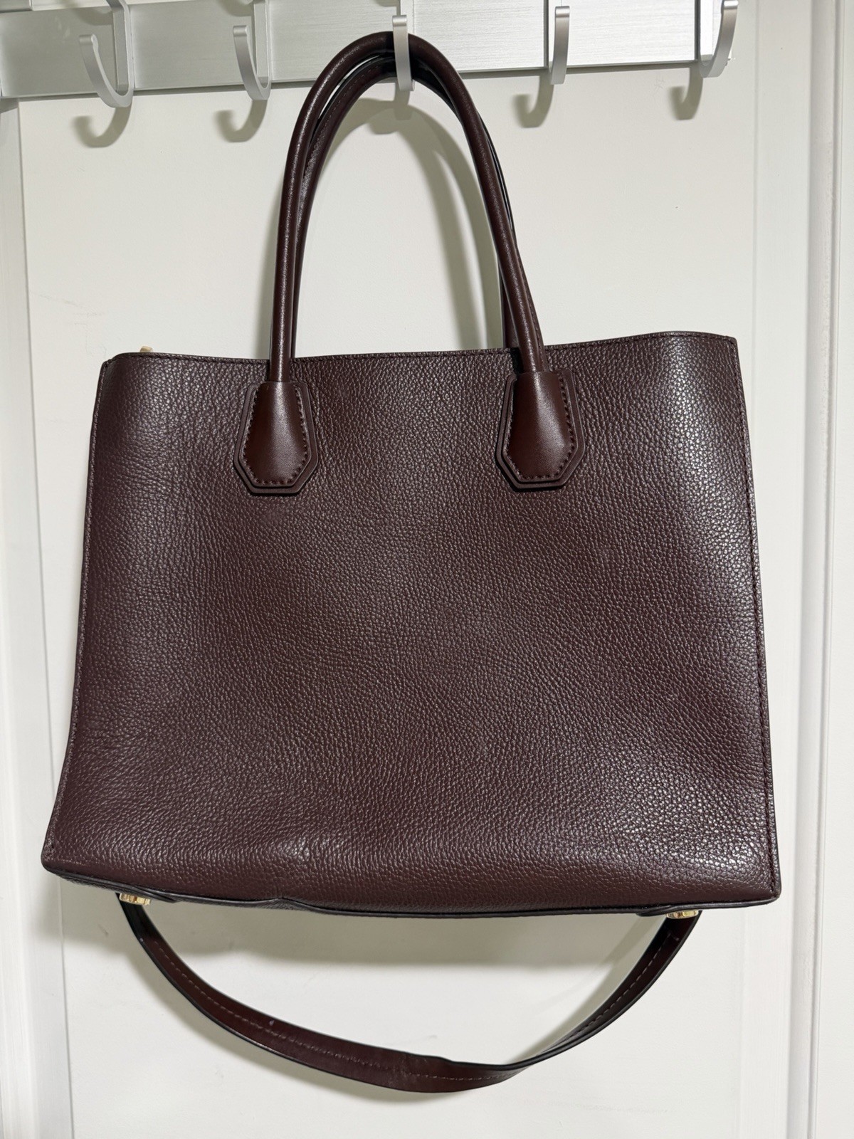 Michael Kors Leather Mercer Medium Satchel Crossbody Dark Brown