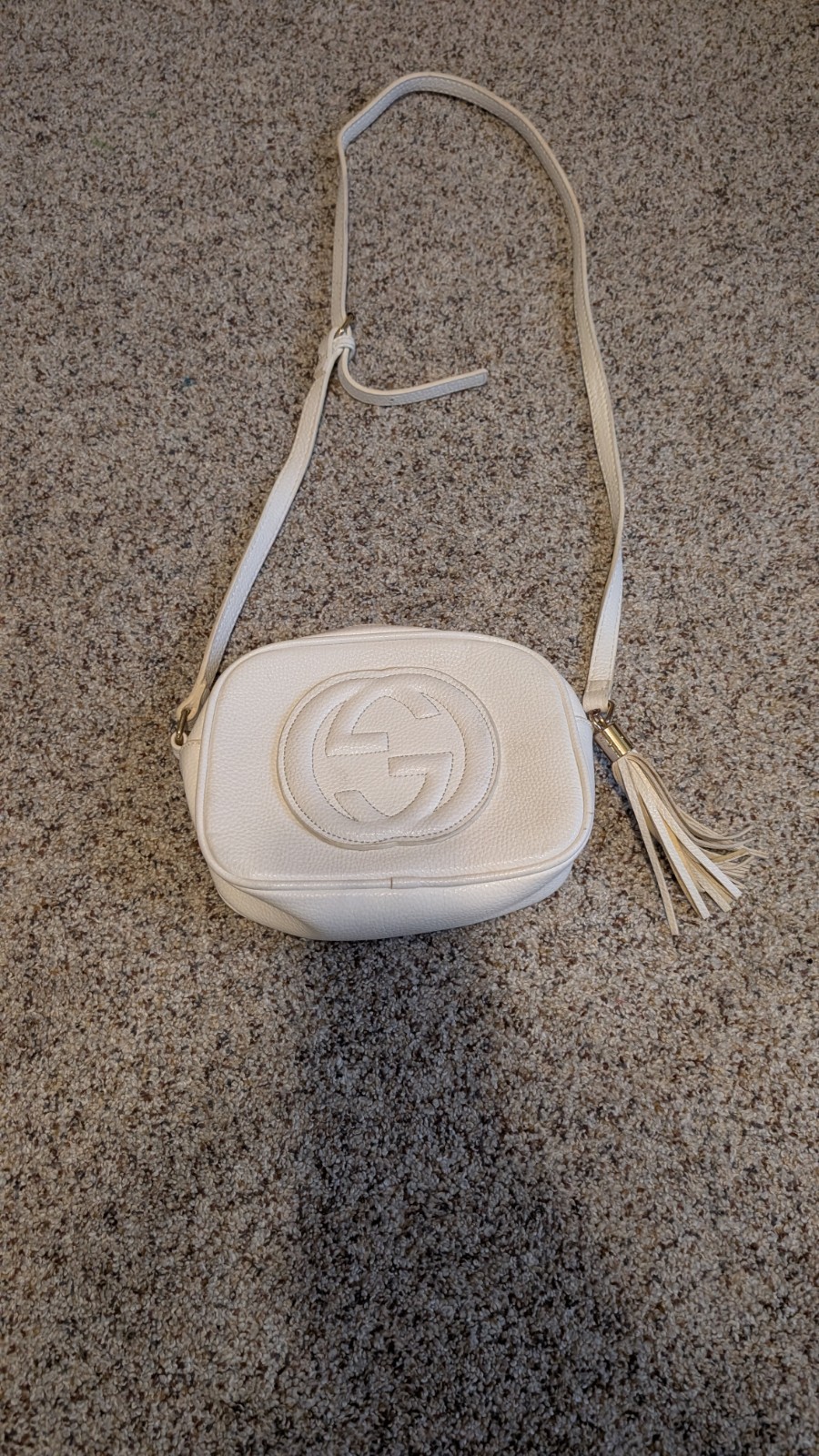 White Leather Crossbody Bag With Handle And Tassel