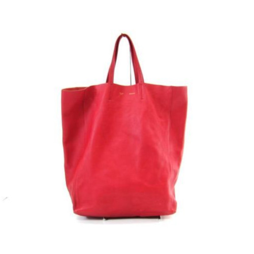 Celine Horizontal Cabas Red Leather Tote Bag Large Shoulder Bag w/Dust Bag Good