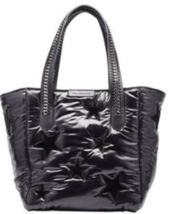 Stella McCartney Falabella Go Tote Bag Black Nylon Velvet All Over Stars Puffy