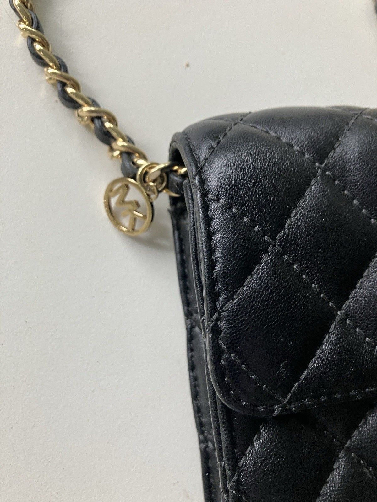 Michael Kors Sloan Black Faux Leather Quilted Crossbody Phone Bag Carrier