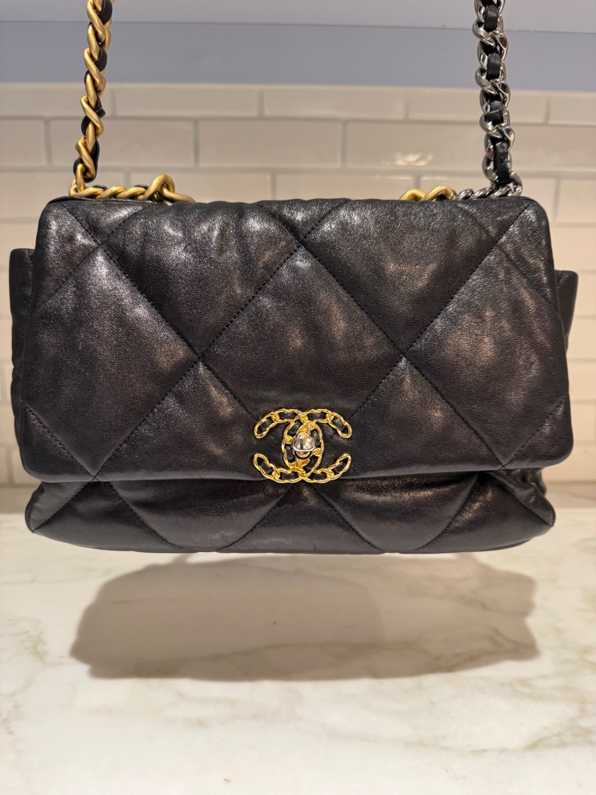 Chanel 19 Large Black Lambskin Flap Bag Mixed Metal Hardware
