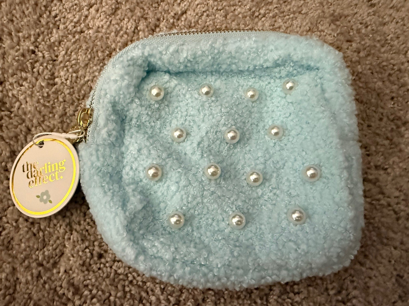 The Darling Effect Square Teddy Zippered Pouch Pearl Blue (New)