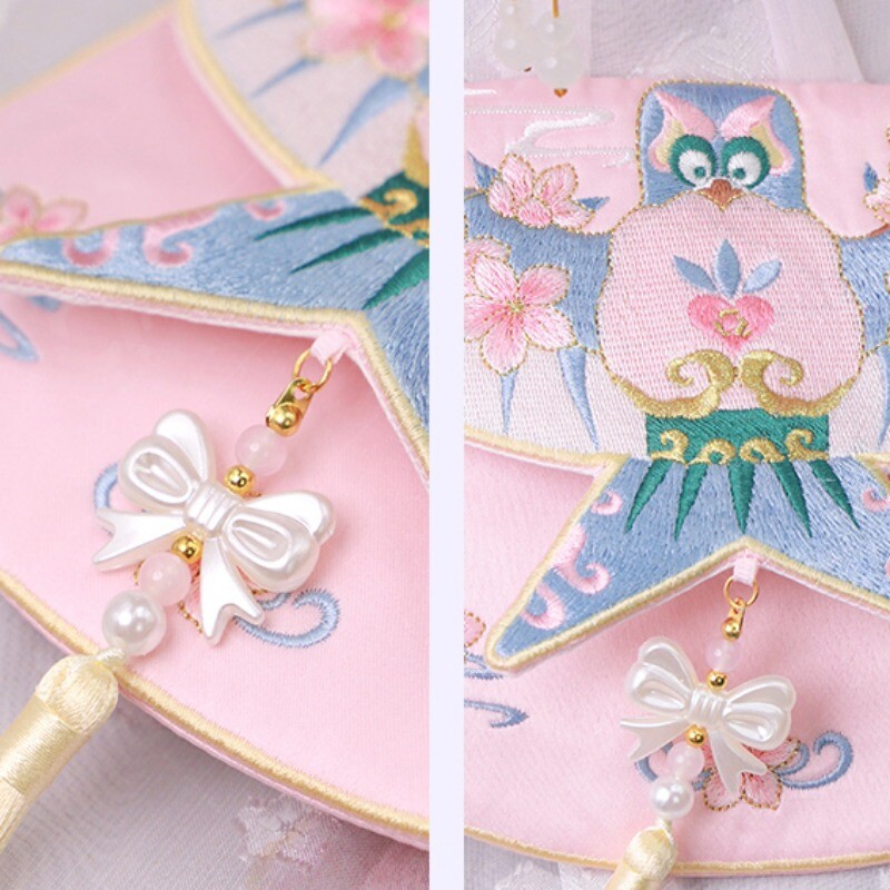 Lady Girl Cute Chinese Ethnic Kite Embroidery Bag Purse Bow Fringe Bead Pendant