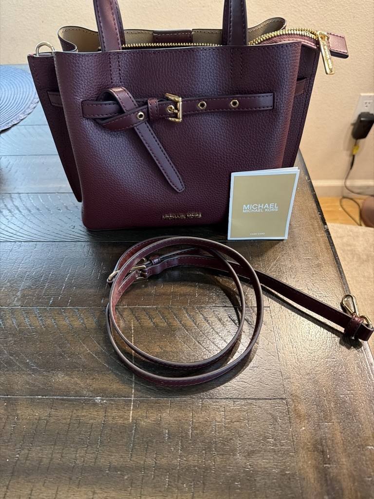 Emilia Small Pebbled Leather Satchel in Merlot
