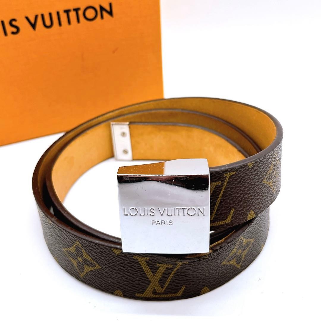Louis Vuitton M6801 Monogram Canvas Belt Silver Buckle Women A-Condition 100cm