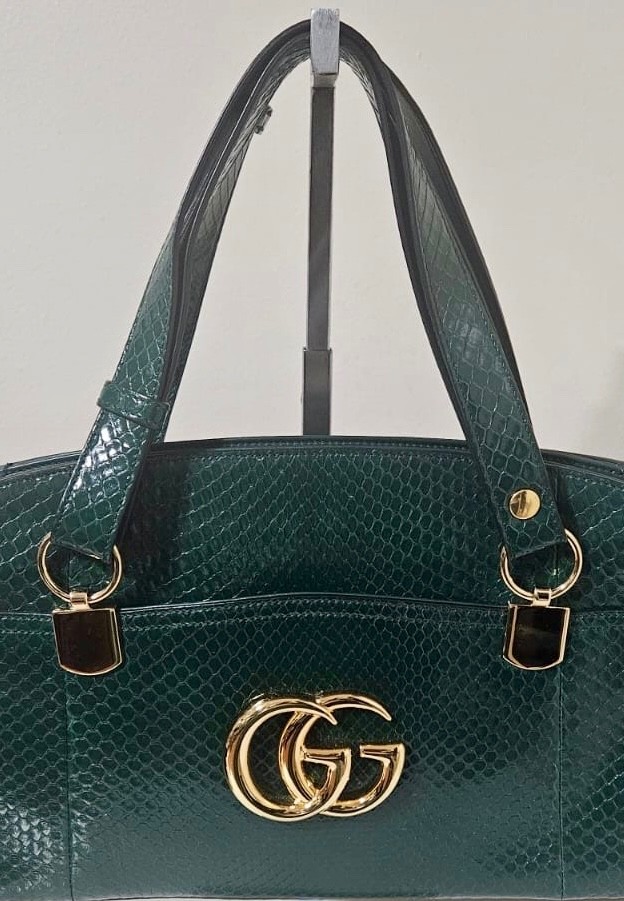 Gucci Large Arli Top Handle Shoulder Bag Green Python Snakeskin Gold GG 550130