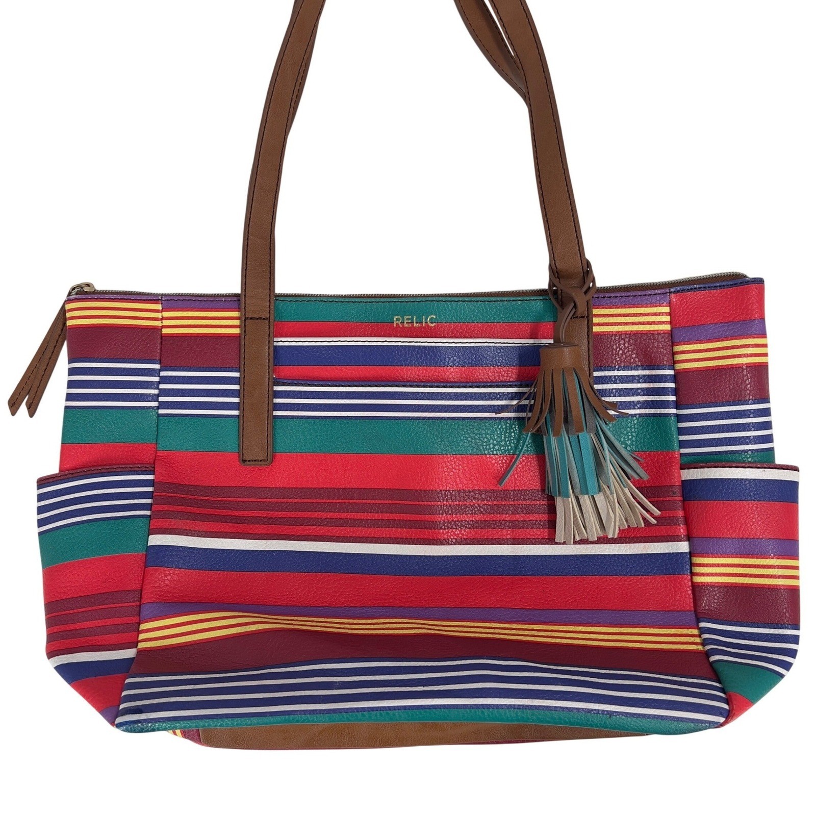 Relic Colorful Striped Tote Bag Y2K Boho Eclectic Shoulder Bag Fishermancore