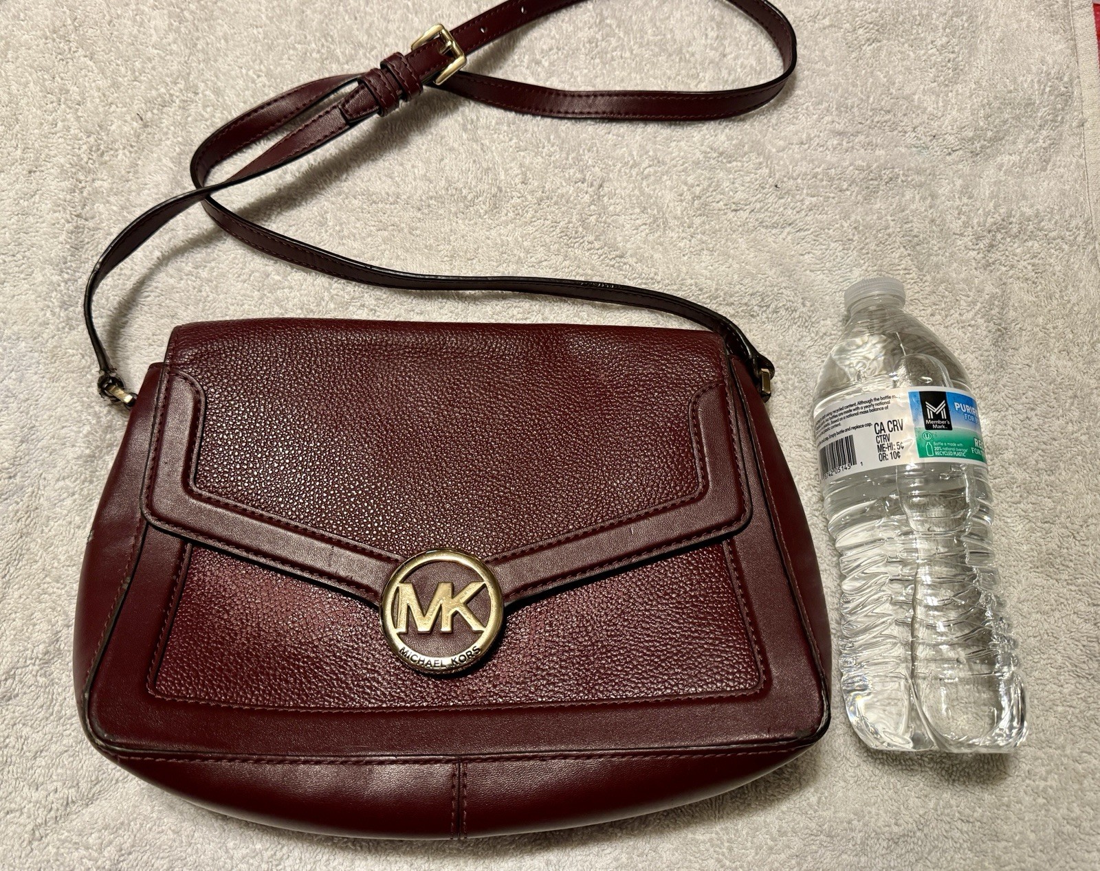 Michael Kors Burgundy Pebbled Crossbody Bag, Gold Hardware, Magnetic, Strap