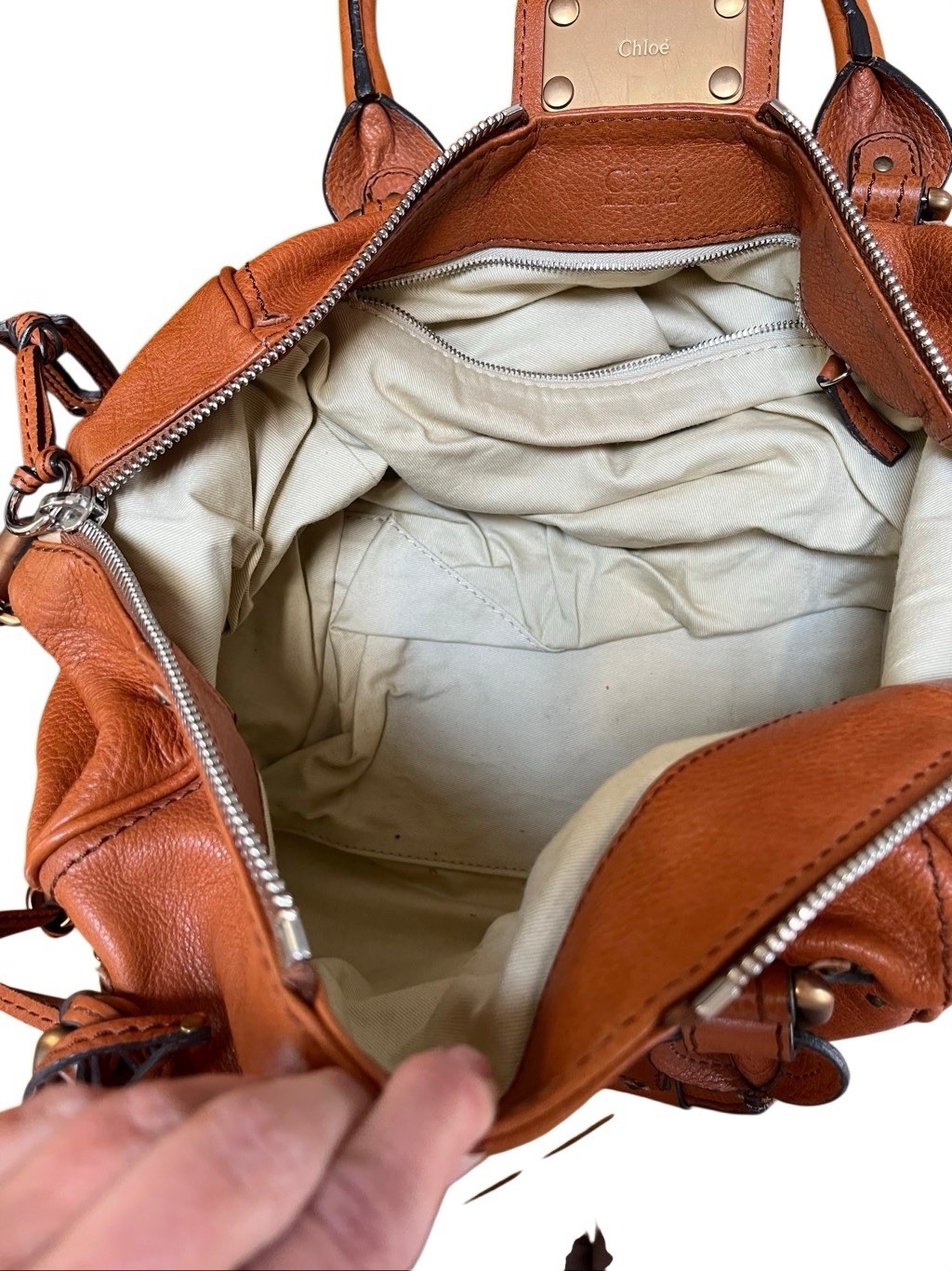 Chloe’ Paddington Cognac Pebble Leather Slouch Shoulder Bag Lock & Key