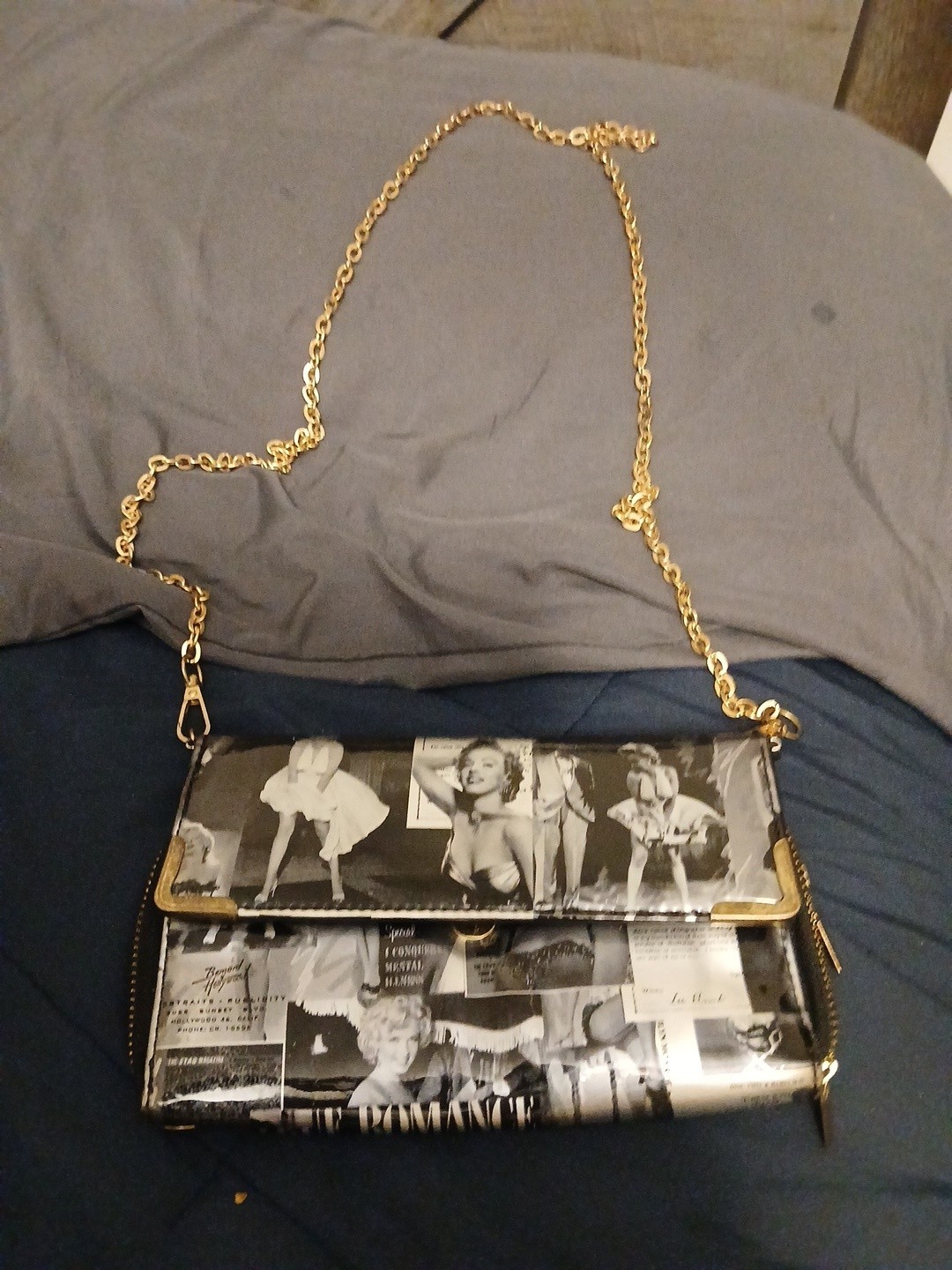 Marilyn Monroe Black & White Pictures Golden Chain Wallet Purse
