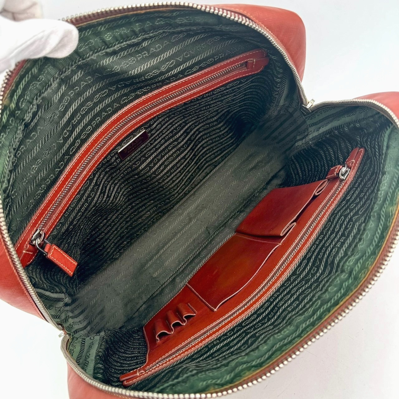 Prada Saffiano Briefcase Business Bag Leather Terracotta Orange Brown Authentic