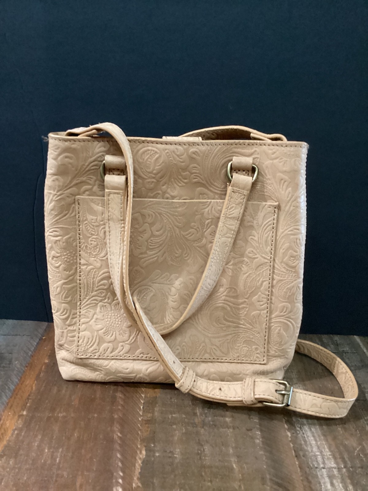 Steven By Steve Madden Embossed Floral Tan Leather Crossbody Bag purse