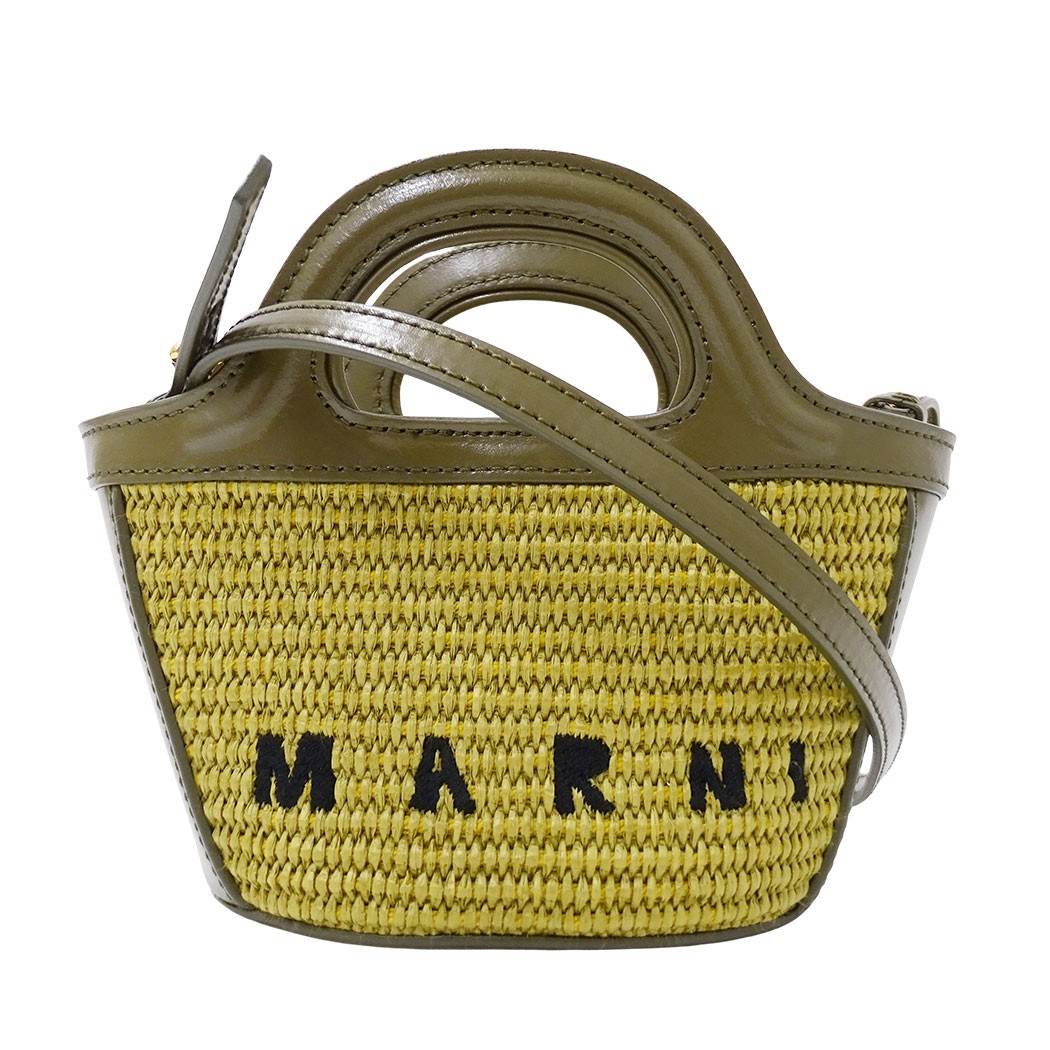 Marni 2way Leather Raffia Tropicalia Micro Bag Shoulder Bag Green #BBB569
