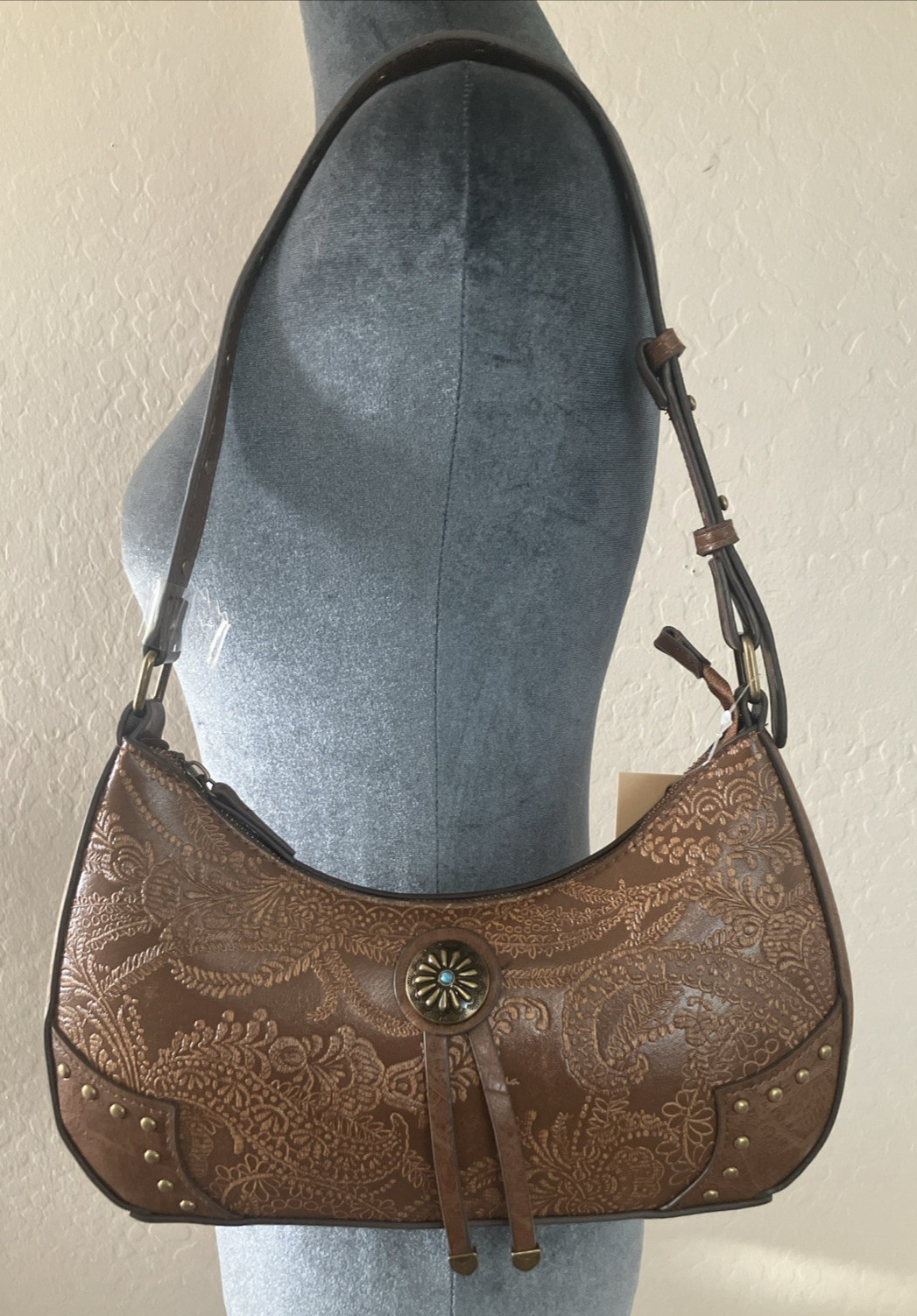Rein and Bridle Shoulder Bag Brown Faux Leather Western Purse Tassel Small NWT