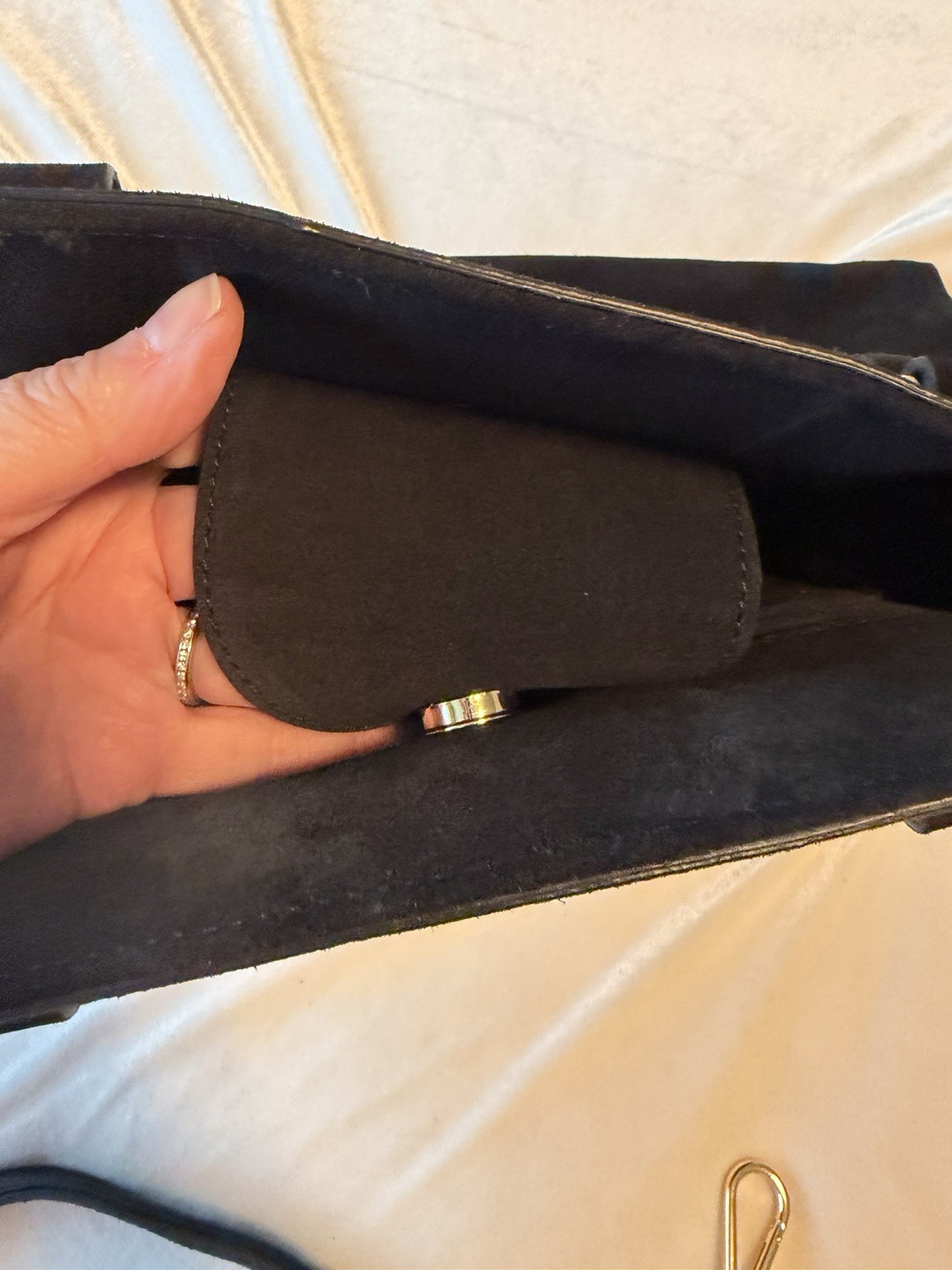 Claudia Firenze Black Suede Leather Purse Top Handle Shoulder Strap, 2 way