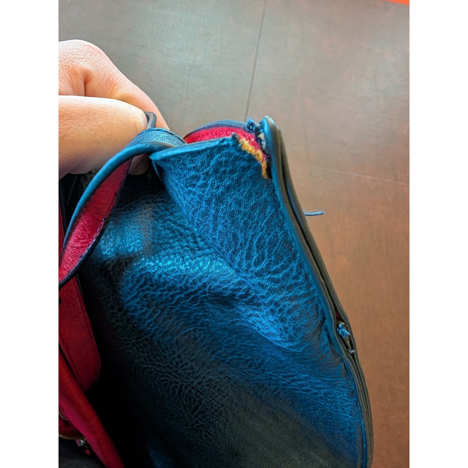 Blue Navy Vegan Leather Reversible Tote Bag Red with Matching Pouch